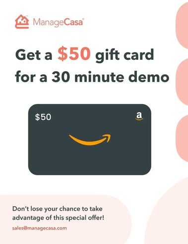 ManageCasa $50 Amazon gift card promotion for completing a 30-minute demo