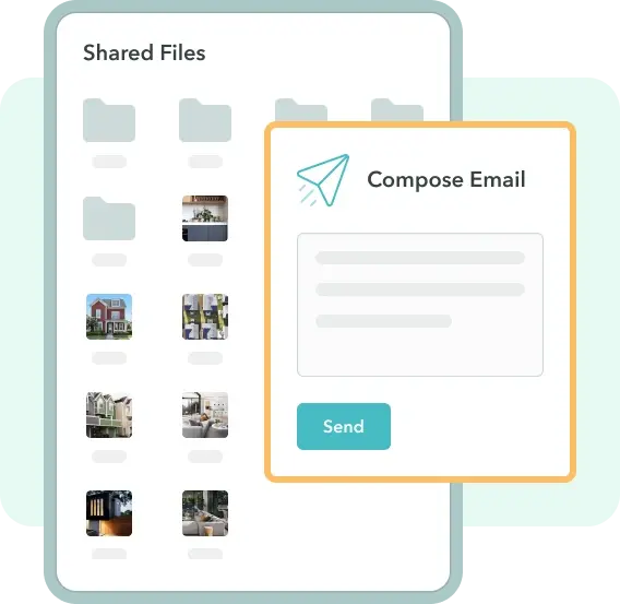 ManageCasa shared files and email composer interface for sending announcements and sharing property documents efficiently.