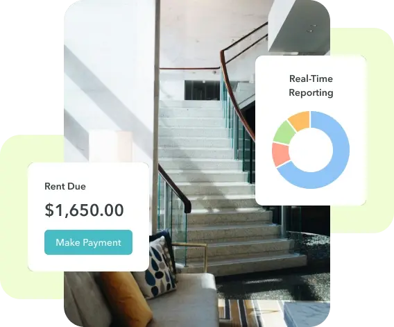 ManageCasa finance dashboard showing rent due amount and real-time financial reporting for property management. ManageCasa finance dashboard showing rent due amount and real-time financial reporting for property management.